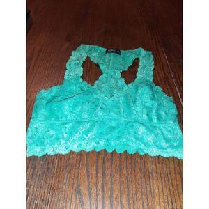 Large Mango Teal Lace Bra Bralette Crop Top Racerback
